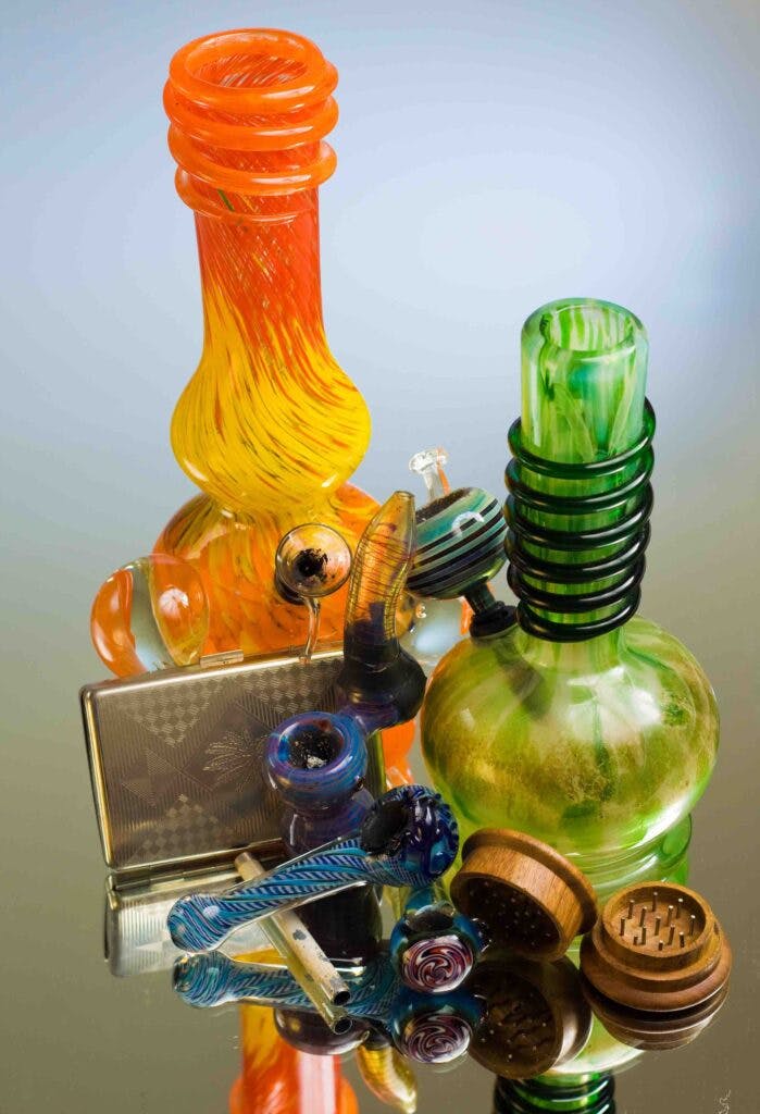 a-collection-of-glass-bongs-and-pipes